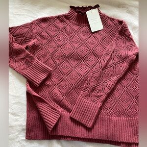 SEZANE Ribbed Mock Neck Openwork Sweater - Rosewood